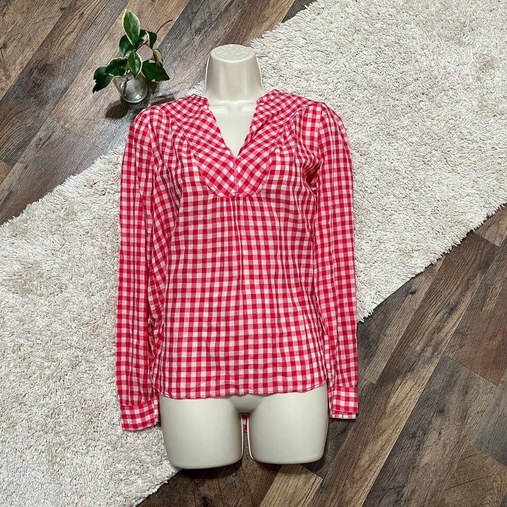Anthropologie Holding Horses Red Gingham V-Neck Country Western Chic Devon Top